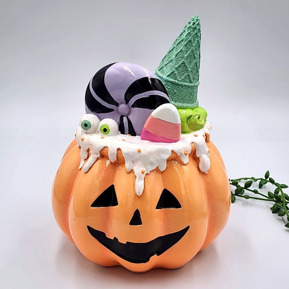 Summerween Ice Cream Candy Pumpkin Jack O Lantern Halloween Kitsch Spooky Decor